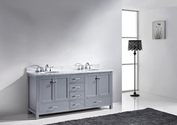 Virtu USA Caroline Avenue 72" Double Bath Vanity with Marble Top and Round Sink - Luxe Bathroom Vanities