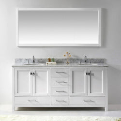Virtu USA Caroline Avenue 72" Double Bath Vanity with Marble Top and Round Sink with Brushed Nickel Faucet and Mirror - Luxe Bathroom Vanities