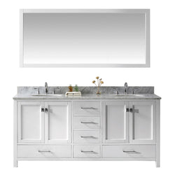 Virtu USA Caroline Avenue 72" Double Bath Vanity with Marble Top and Round Sink with Polished Chrome Faucet and Mirror - Luxe Bathroom Vanities