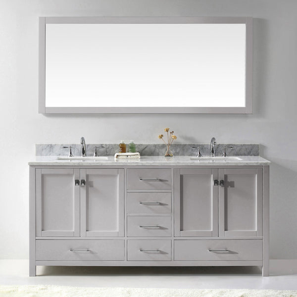 Virtu USA Caroline Avenue 72" Double Bath Vanity in White with White Marble Top and Square Sinks with Matching Mirror - Luxe Bathroom Vanities