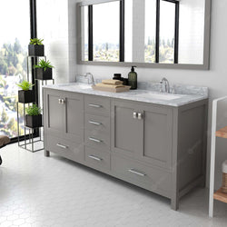 Virtu USA Caroline Avenue 72" Double Bath Vanity in White with White Marble Top and Square Sinks with Matching Mirror - Luxe Bathroom Vanities