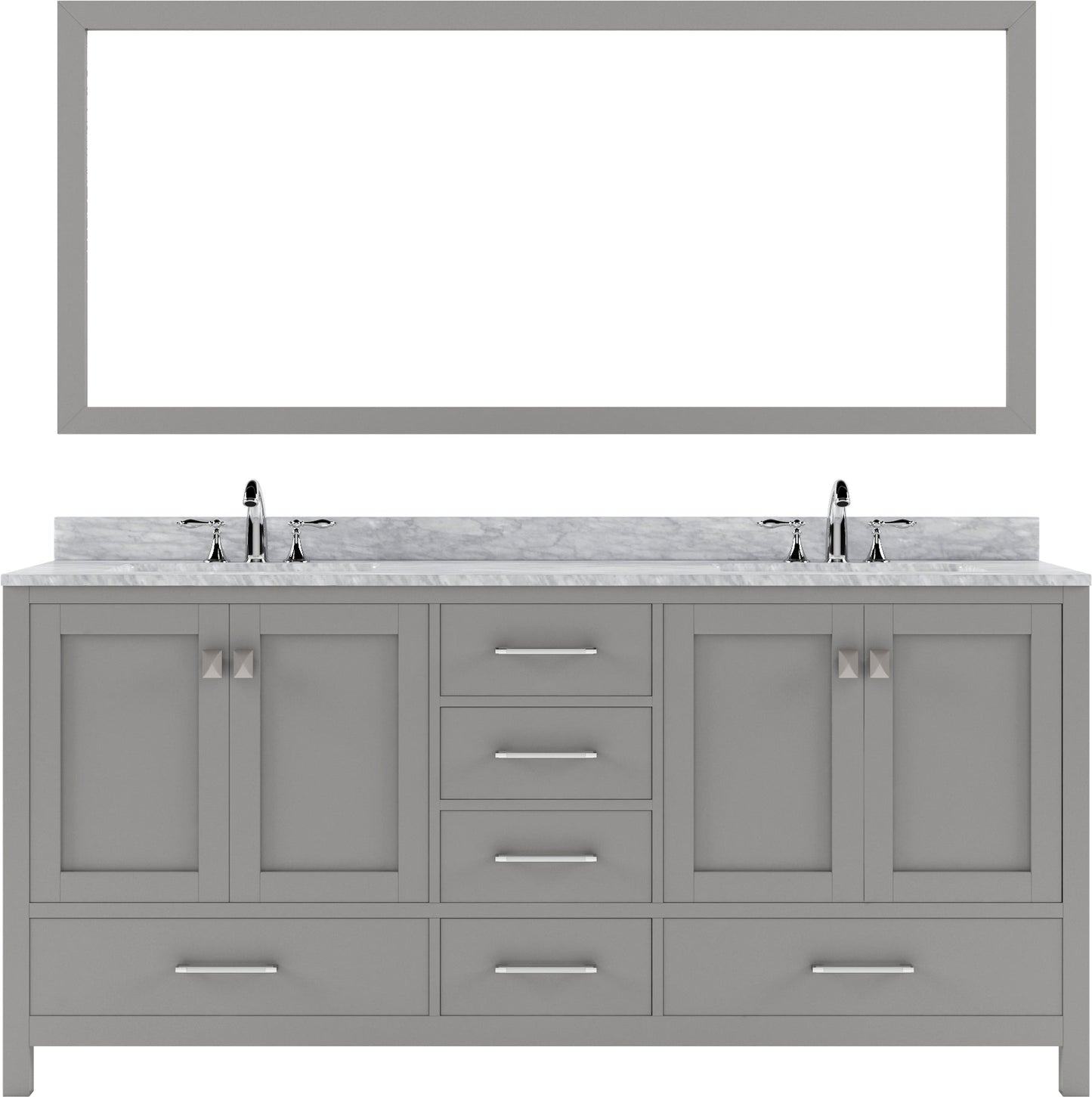 Virtu USA Caroline Avenue 72" Double Bath Vanity in White with White Marble Top and Square Sinks with Matching Mirror - Luxe Bathroom Vanities