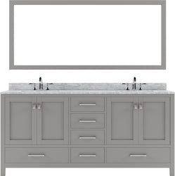 Virtu USA Caroline Avenue 72" Double Bath Vanity in White with White Marble Top and Square Sinks with Matching Mirror - Luxe Bathroom Vanities