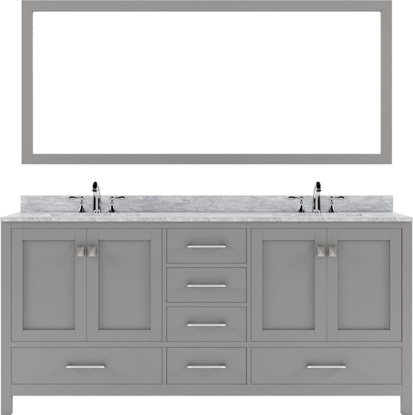 Virtu USA Caroline Avenue 72" Double Bath Vanity in White with White Marble Top and Square Sinks with Matching Mirror - Luxe Bathroom Vanities