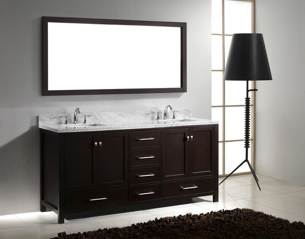 Virtu USA Caroline Avenue 72" Double Bath Vanity with Marble Top and Square Sink with Brushed Nickel Faucet and Mirror - Luxe Bathroom Vanities