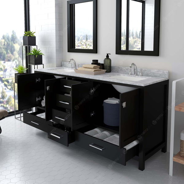 Virtu USA Caroline Avenue 72" Double Bath Vanity with Marble Top and Square Sink with Mirrors - Luxe Bathroom Vanities