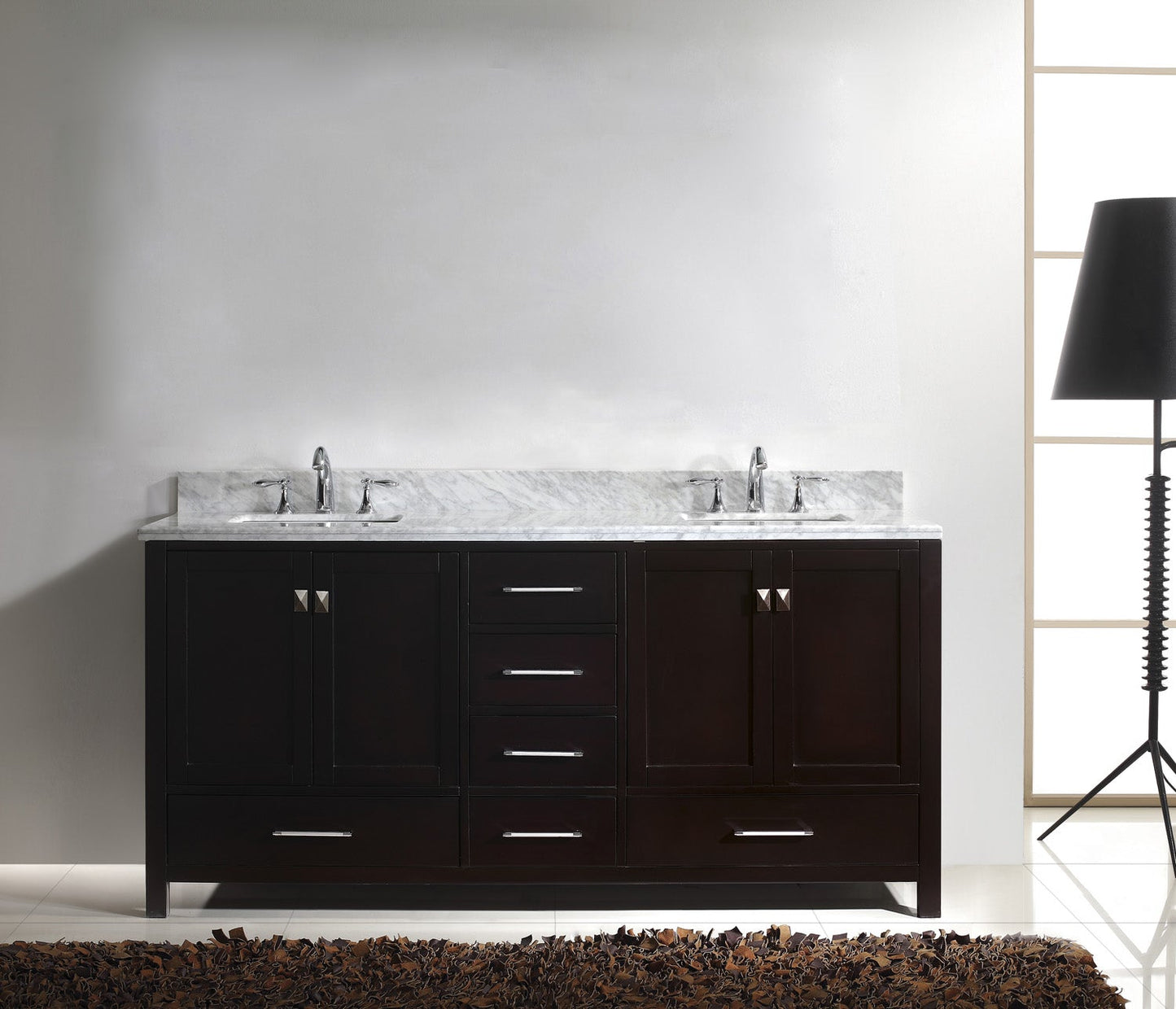 Virtu USA Caroline Avenue 72" Double Bath Vanity with Marble Top and Square Sink - Luxe Bathroom Vanities
