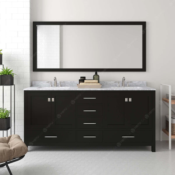 Virtu USA Caroline Avenue 72" Double Bath Vanity in White with White Marble Top and Square Sinks with Matching Mirror - Luxe Bathroom Vanities