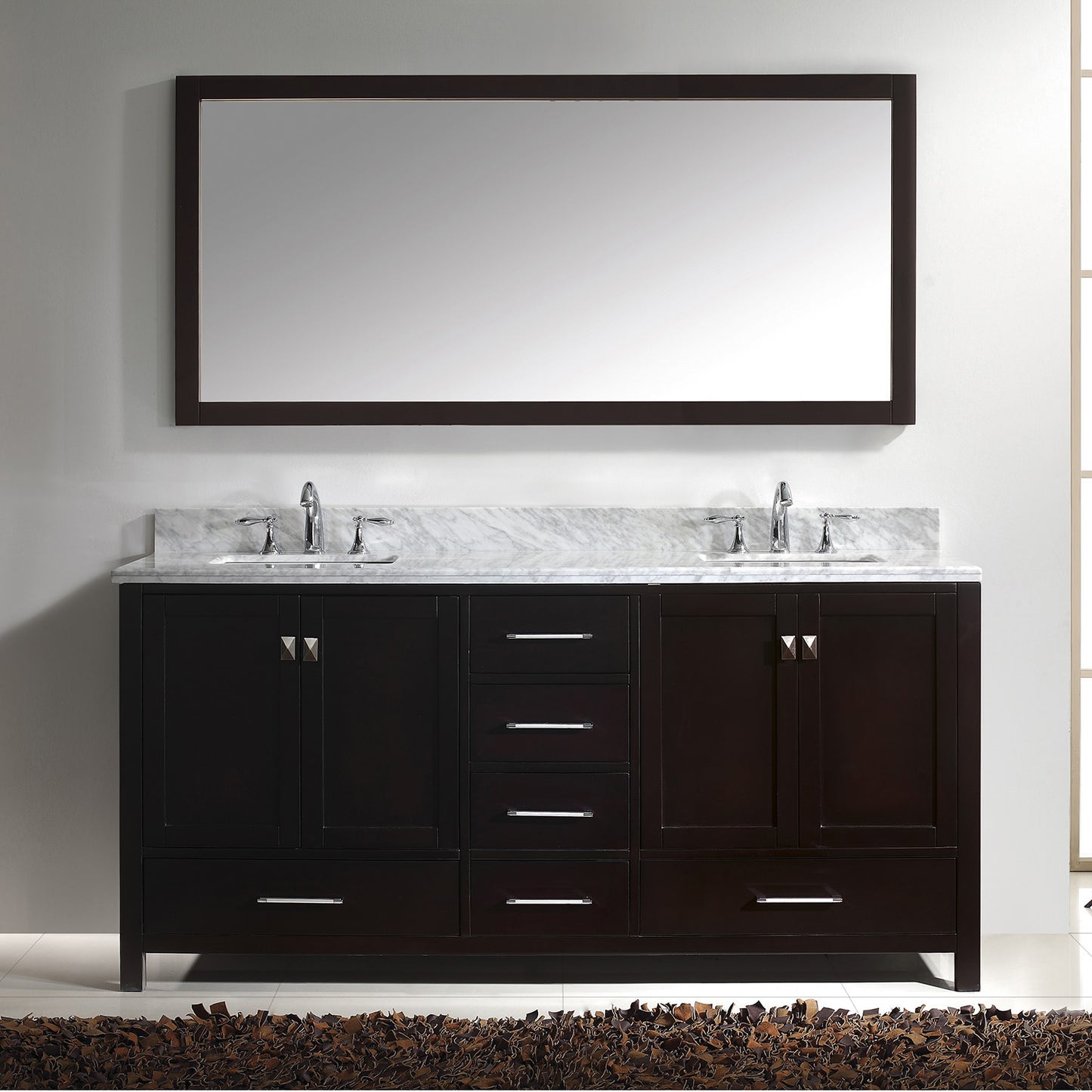 Virtu USA Caroline Avenue 72" Double Bath Vanity in White with White Marble Top and Square Sinks with Matching Mirror - Luxe Bathroom Vanities