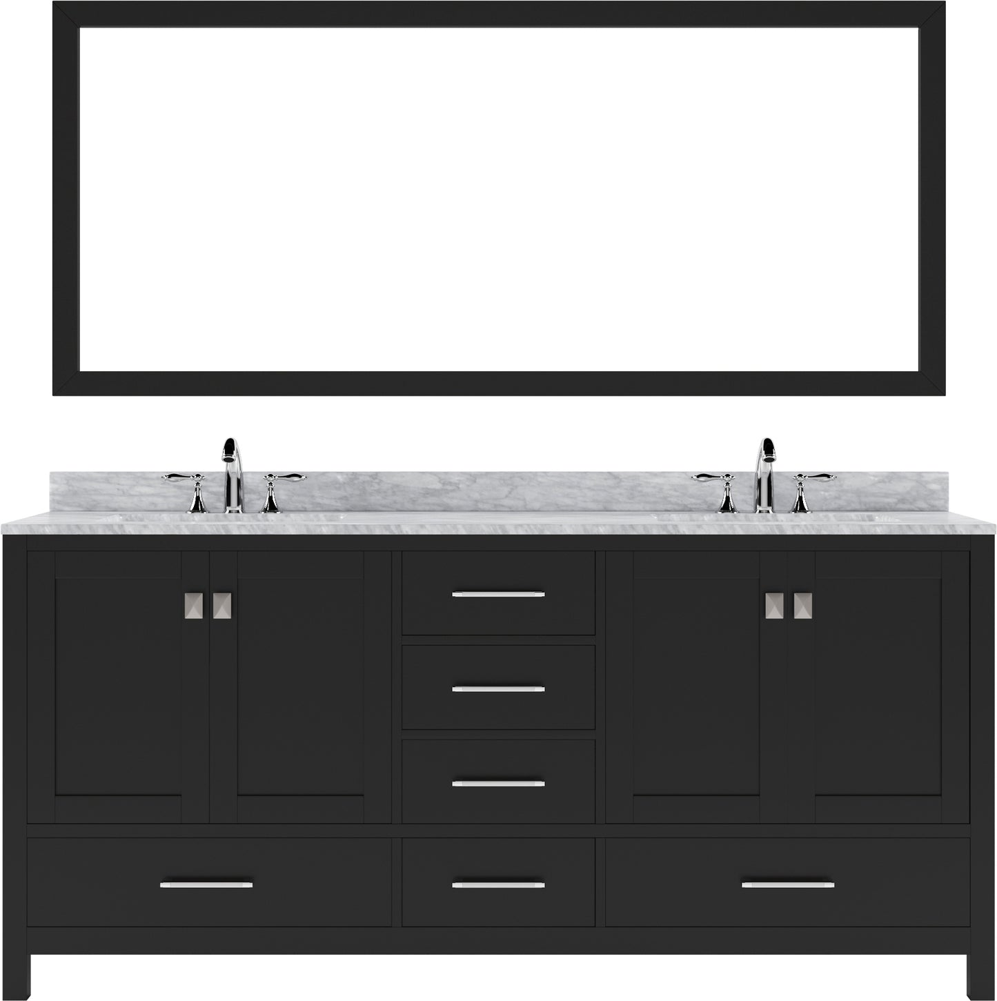 Virtu USA Caroline Avenue 72" Double Bath Vanity in White with White Marble Top and Square Sinks with Matching Mirror - Luxe Bathroom Vanities