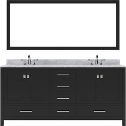 Virtu USA Caroline Avenue 72" Double Bath Vanity in White with White Marble Top and Square Sinks with Matching Mirror - Luxe Bathroom Vanities