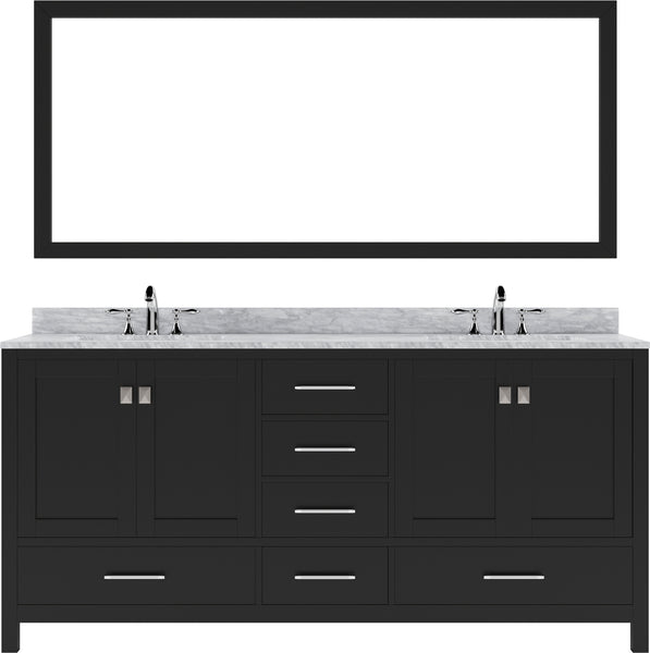 Virtu USA Caroline Avenue 72" Double Bath Vanity in White with White Marble Top and Square Sinks with Matching Mirror - Luxe Bathroom Vanities