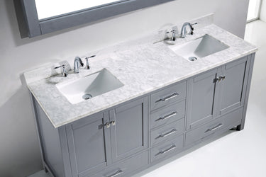 Virtu USA Caroline Avenue 72" Double Bath Vanity in White with White Marble Top and Square Sinks with Matching Mirror - Luxe Bathroom Vanities