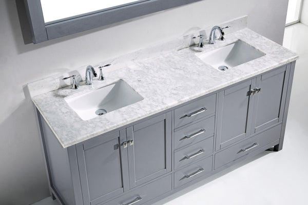 Virtu USA Caroline Avenue 72" Double Bath Vanity in White with White Marble Top and Square Sinks with Matching Mirror - Luxe Bathroom Vanities