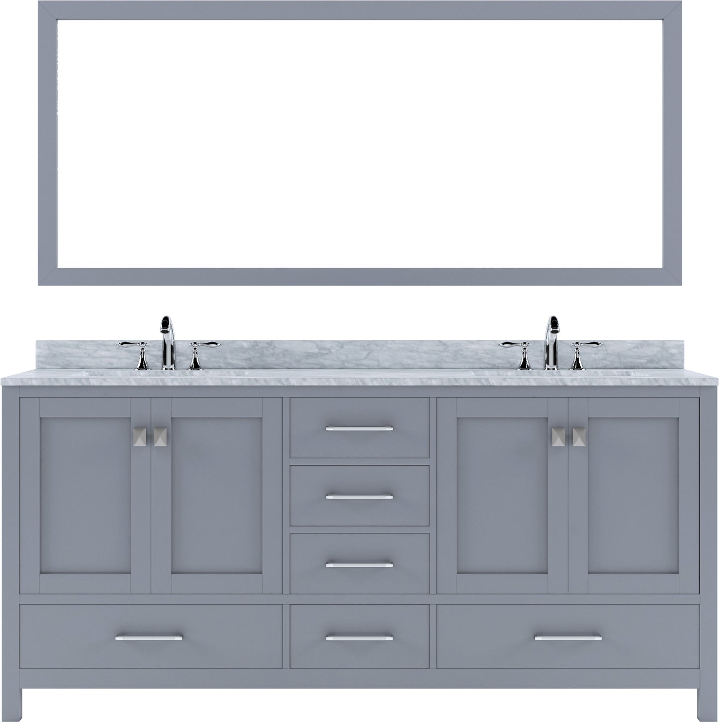 Virtu USA Caroline Avenue 72" Double Bath Vanity in White with White Marble Top and Square Sinks with Matching Mirror - Luxe Bathroom Vanities