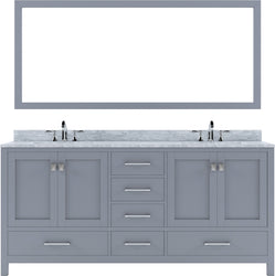 Virtu USA Caroline Avenue 72" Double Bath Vanity in White with White Marble Top and Square Sinks with Matching Mirror - Luxe Bathroom Vanities