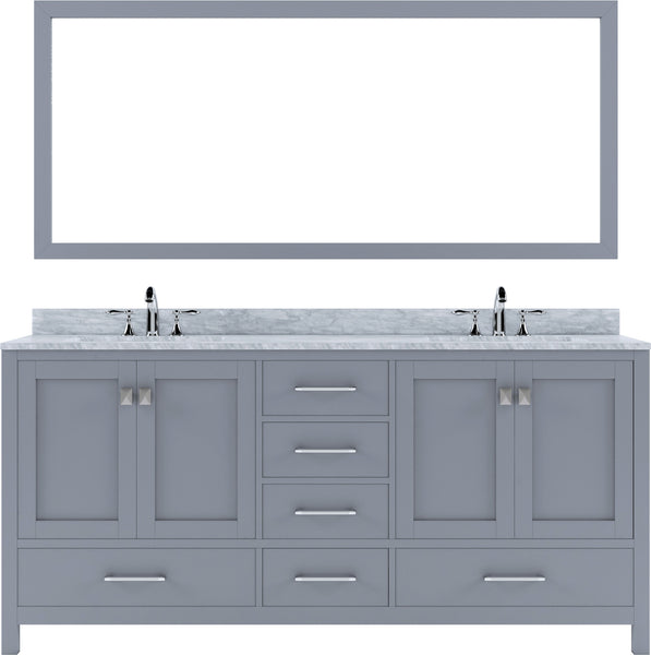 Virtu USA Caroline Avenue 72" Double Bath Vanity in White with White Marble Top and Square Sinks with Matching Mirror - Luxe Bathroom Vanities