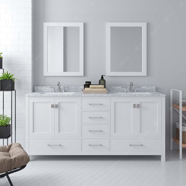 Virtu USA Caroline Avenue 72" Double Bath Vanity with Marble Top and Square Sink with Mirrors - Luxe Bathroom Vanities