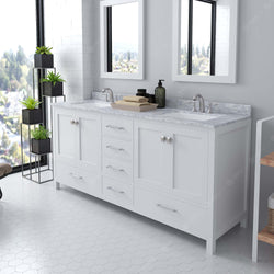 Virtu USA Caroline Avenue 72" Double Bath Vanity with Marble Top and Square Sink with Mirrors - Luxe Bathroom Vanities