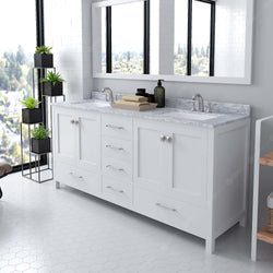 Virtu USA Caroline Avenue 72" Double Bath Vanity in White with White Marble Top and Square Sinks with Matching Mirror - Luxe Bathroom Vanities