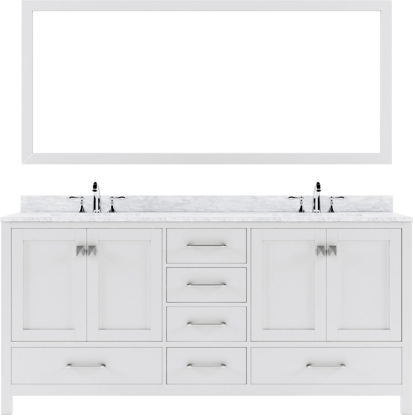 Virtu USA Caroline Avenue 72" Double Bath Vanity in White with White Marble Top and Square Sinks with Matching Mirror - Luxe Bathroom Vanities