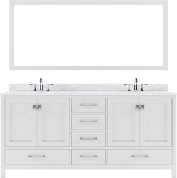 Virtu USA Caroline Avenue 72" Double Bath Vanity in White with White Marble Top and Square Sinks with Matching Mirror - Luxe Bathroom Vanities