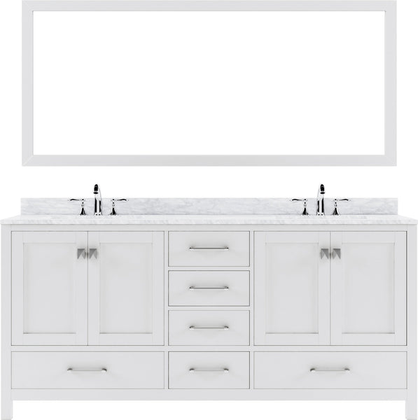 Virtu USA Caroline Avenue 72" Double Bath Vanity in White with White Marble Top and Square Sinks with Matching Mirror - Luxe Bathroom Vanities