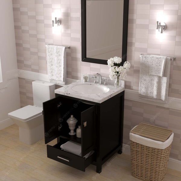 Virtu USA Caroline Avenue 24" Single Bath Vanity with White Quartz Top and Round Sink with Matching Mirror - Luxe Bathroom Vanities