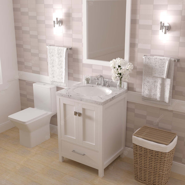 Virtu USA Caroline Avenue 24" Single Bath Vanity with White Quartz Top and Round Sink with Matching Mirror - Luxe Bathroom Vanities