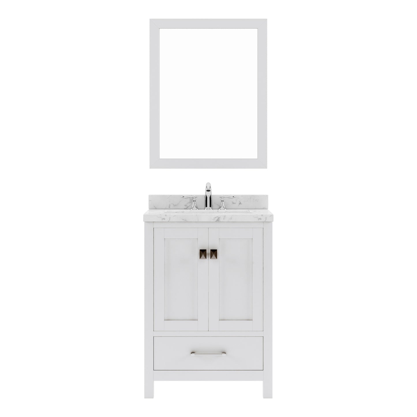 Virtu USA Caroline Avenue 24" Single Bath Vanity with White Quartz Top and Round Sink with Brushed Nickel Faucet with Matching Mirror - Luxe Bathroom Vanities