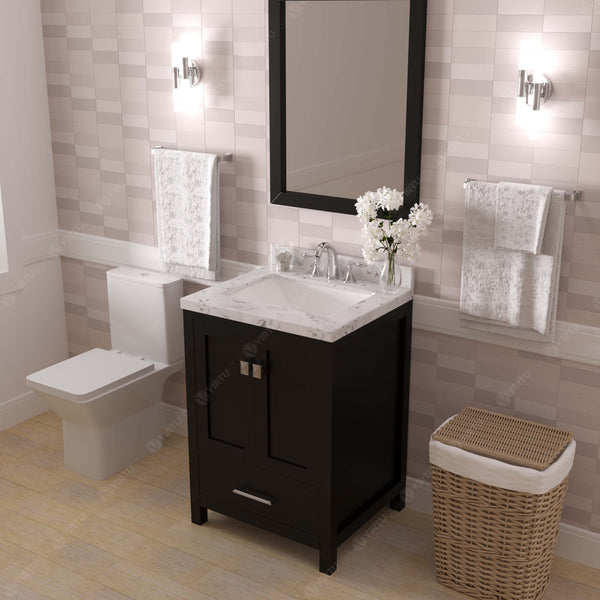 Virtu USA Caroline Avenue 24" Single Bath Vanity with White Quartz Top and Square Sink with Polished Chrome Faucet with Matching Mirror - Luxe Bathroom Vanities