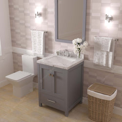 Virtu USA Caroline Avenue 24" Single Bath Vanity with White Quartz Top and Square Sink with Polished Chrome Faucet with Matching Mirror - Luxe Bathroom Vanities