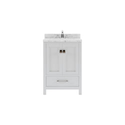 Virtu USA Caroline Avenue 24" Single Bath Vanity with White Quartz Top and Square Sink with Polished Chrome Faucet with Matching Mirror - Luxe Bathroom Vanities