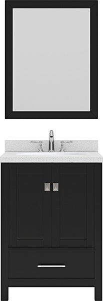 Virtu USA Caroline Avenue 24" Single Bath Vanity with Dazzle White Top and Round Sink with Brushed Nickel Faucet and Mirror - Luxe Bathroom Vanities