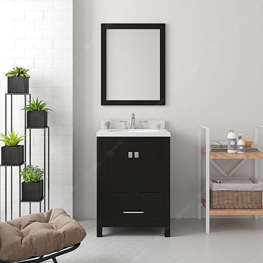 Virtu USA Caroline Avenue 24" Single Bath Vanity with Dazzle White Top and Round Sink with Mirror - Luxe Bathroom Vanities