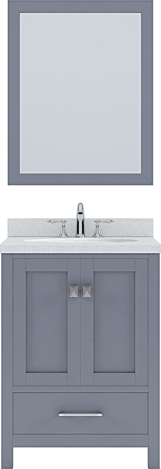 Virtu USA Caroline Avenue 24" Single Bath Vanity in Grey with Dazzle White Top and Round Sink with Brushed Nickel Faucet and Mirror - Luxe Bathroom Vanities Luxury Bathroom Fixtures Bathroom Furniture