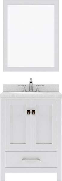 Virtu USA Caroline Avenue 24" Single Bath Vanity with Dazzle White Top and Round Sink with Brushed Nickel Faucet and Mirror - Luxe Bathroom Vanities
