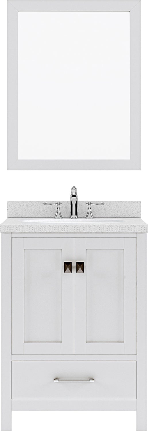 Virtu USA Caroline Avenue 24" Single Bath Vanity with Dazzle White Top and Round Sink with Polished Chrome Faucet and Mirror - Luxe Bathroom Vanities