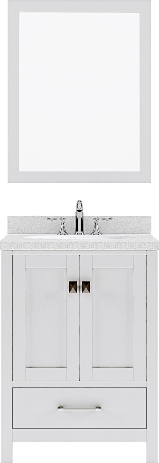 Virtu USA Caroline Avenue 24" Single Bath Vanity with Dazzle White Top and Round Sink with Mirror - Luxe Bathroom Vanities
