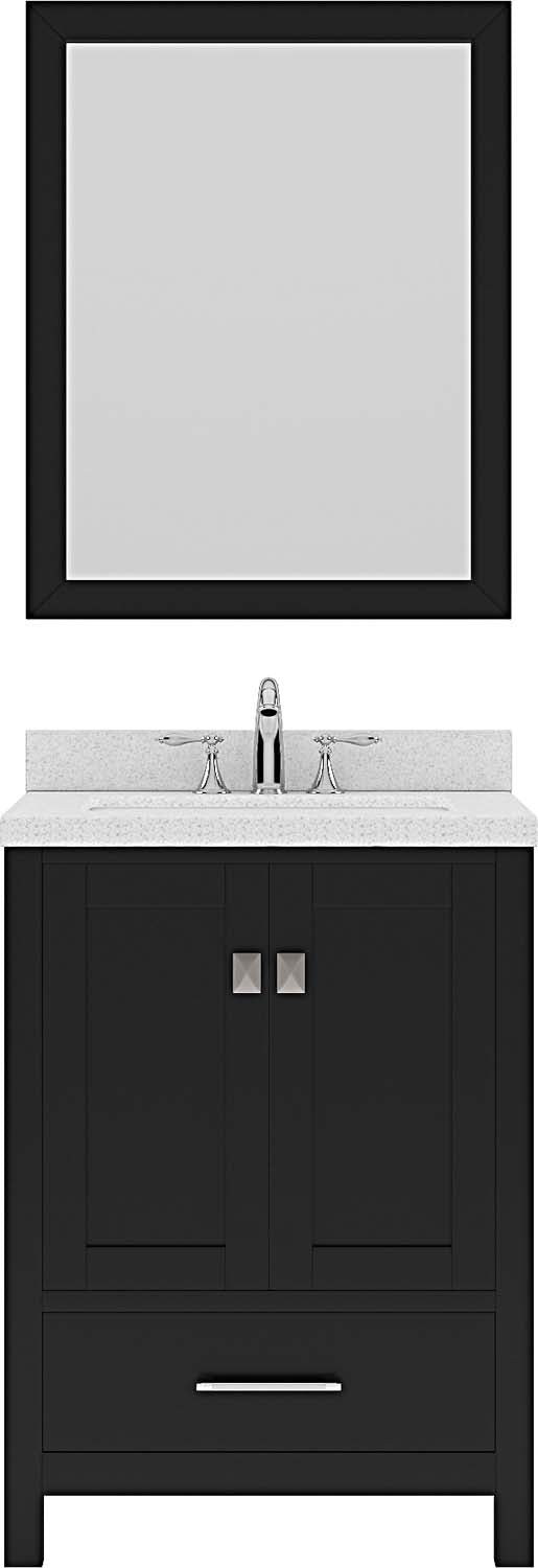 Virtu USA Caroline Avenue 24" Single Bath Vanity in Espresso with Dazzle White Top and Square Sink with Brushed Nickel Faucet and Mirror - Luxe Bathroom Vanities Luxury Bathroom Fixtures Bathroom Furniture