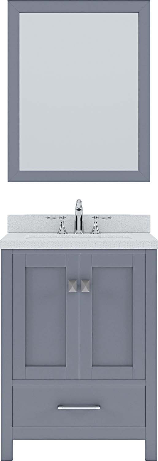 Virtu USA Caroline Avenue 24" Single Bath Vanity with Dazzle White Top and Square Sink with Brushed Nickel Faucet and Mirror - Luxe Bathroom Vanities