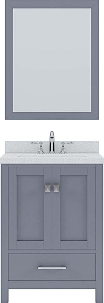 Virtu USA Caroline Avenue 24" Single Bath Vanity with Dazzle White Top and Square Sink with Brushed Nickel Faucet and Mirror - Luxe Bathroom Vanities