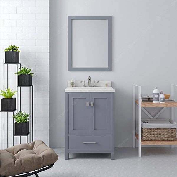 Virtu USA Caroline Avenue 24" Single Bath Vanity with Dazzle White Top and Square Sink with Mirror - Luxe Bathroom Vanities
