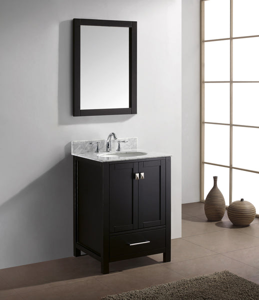 Virtu USA Caroline Avenue 24" Single Bath Vanity with Marble Top and Round Sink with Polished Chrome Faucet and Mirror - Luxe Bathroom Vanities Luxury Bathroom Fixtures Bathroom Furniture