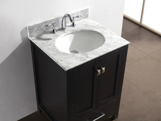 Virtu USA Caroline Avenue 24" Single Bath Vanity with Marble Top and Round Sink with Polished Chrome Faucet and Mirror - Luxe Bathroom Vanities Luxury Bathroom Fixtures Bathroom Furniture