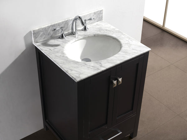 Virtu USA Caroline Avenue 24" Single Bath Vanity with Marble Top and Round Sink with Polished Chrome Faucet and Mirror - Luxe Bathroom Vanities Luxury Bathroom Fixtures Bathroom Furniture