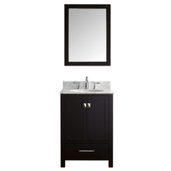 Virtu USA Caroline Avenue 24" Single Bath Vanity with Marble Top and Round Sink with Polished Chrome Faucet and Mirror - Luxe Bathroom Vanities Luxury Bathroom Fixtures Bathroom Furniture