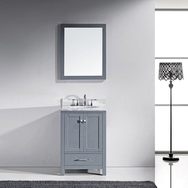 Virtu USA Caroline Avenue 24" Single Bath Vanity with Marble Top and Round Sink with Polished Chrome Faucet and Mirror - Luxe Bathroom Vanities Luxury Bathroom Fixtures Bathroom Furniture