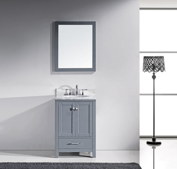 Virtu USA Caroline Avenue 24" Single Bath Vanity with Marble Top and Round Sink with Polished Chrome Faucet and Mirror - Luxe Bathroom Vanities Luxury Bathroom Fixtures Bathroom Furniture