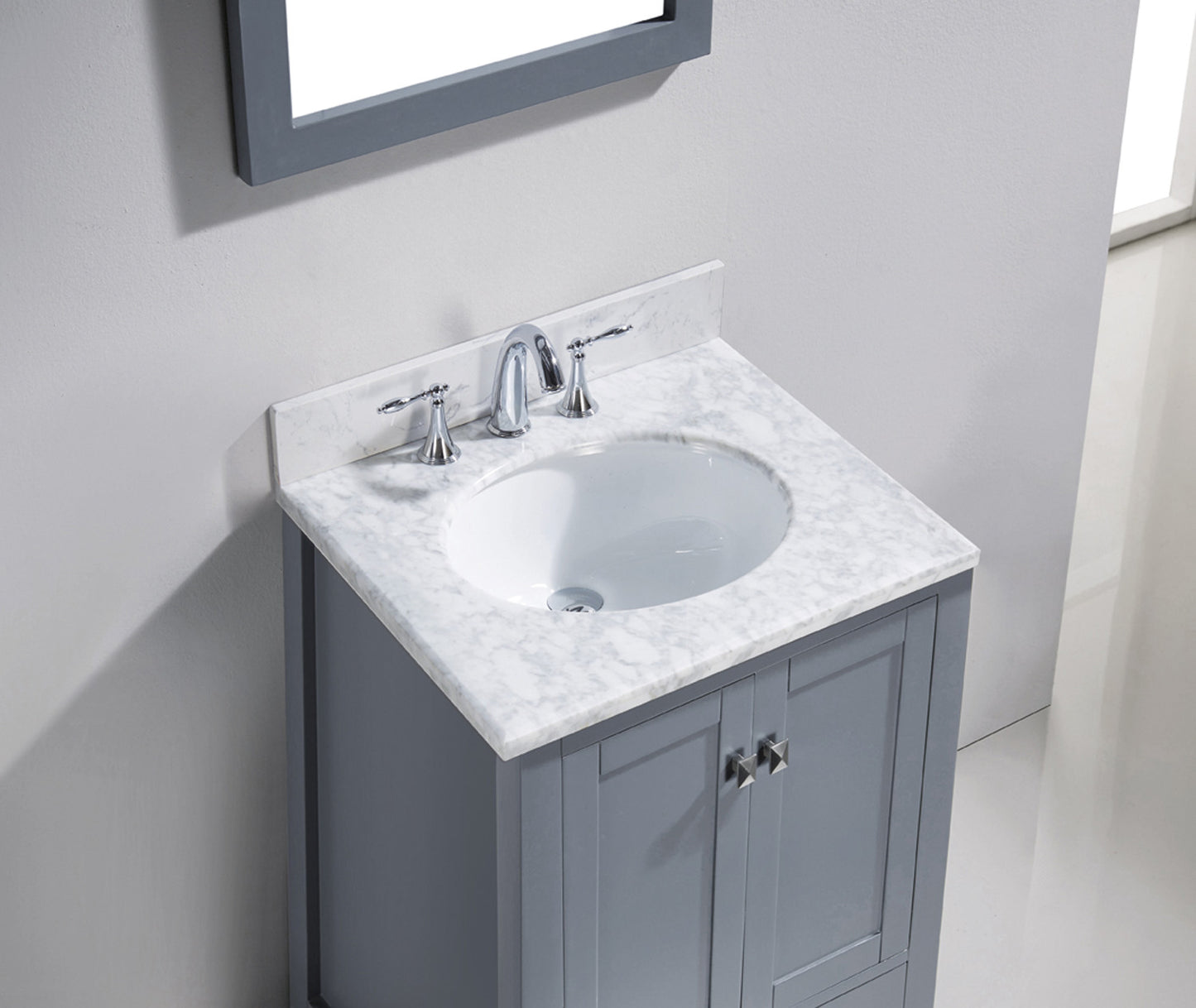 Virtu USA Caroline Avenue 24" Single Bath Vanity with Marble Top and Round Sink with Polished Chrome Faucet and Mirror - Luxe Bathroom Vanities Luxury Bathroom Fixtures Bathroom Furniture